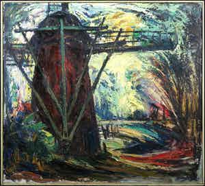 Berry Brugman - Olieverf op board, Molen - Ingelijst verkocht voor € 120!