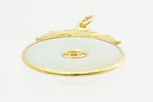 58 - Grote hoog gehalte 20 Krt gouden hanger met lichtgroene ronde Jade kopen? Bied vanaf 430!