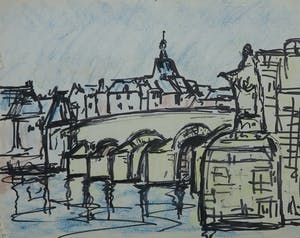 Niet of onleesbaar gesigneerd - Pen- en potloodtekening, Lot van drie stadsgezichten kopen? Bied vanaf 1!
