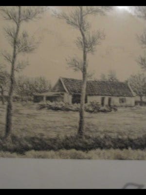 Niet of onleesbaar gesigneerd - zeer fraaie tekening vn boerenlandschao kopen? Bied vanaf 10!