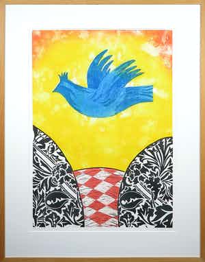 Eliza Kopec - Ets, Landschap met vogel - Ingelijst verkocht voor € 35!