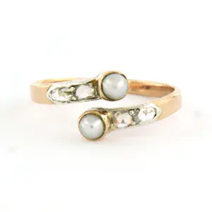 14k bicolour gouden ring met parel en diamant 0.15 ct - rm 18 kopen? Bied vanaf 160!