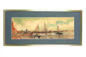 Wim Bos - Gemengde Techniek - Vissersboten op Zee kopen? Bied vanaf 65!
