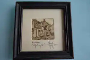 Yvan Royon - Originele miniatuur ets met een tafereel uit Brugge kopen? Bied vanaf 30!