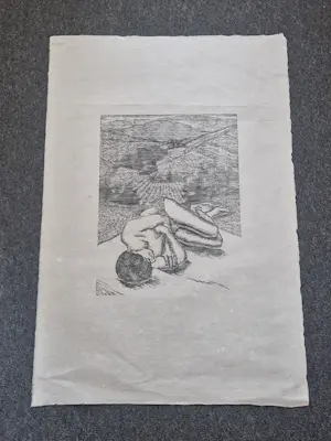 Herman Gordijn - Houtsnede op Japans - Liggend naakt in Frans landschap - zeer kleine oplage kopen? Bied vanaf 85!