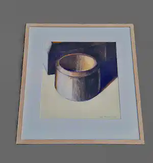 Ardi Brouwer - een in 1995 gemaakt pastelkrijt "stilleven met blauwe pot" in mooie lijst kopen? Bied vanaf 46!