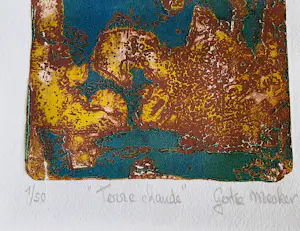 Gertie Mesker - 1971 handgekleurde reliëfdruk "terre Chaude" potloodgesigneerd bep. oplage (50) kopen? Bied vanaf 38!