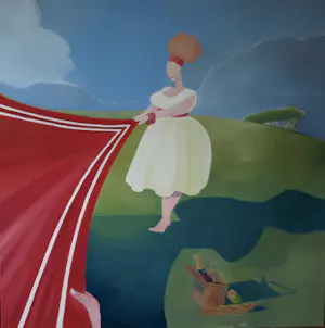 Niet of onleesbaar gesigneerd - Olieverf op doek , ingelijst , De Picknick – Lijst 118 x 118 cm. kopen? Bied vanaf 1!