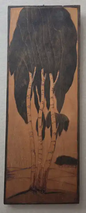 Jan Schonk - Houtsnijwerk. Bomen. Berken. Monogram. verkocht voor € 79!