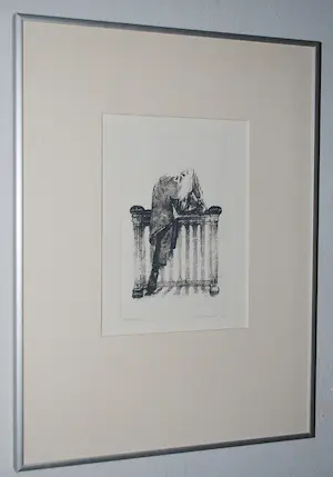 Hans Leyerzapf - Man klimt over een balustrade - ets kopen? Bied vanaf 75!
