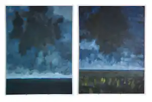 Janus Nuiten - Olieverf op doek, Tweeluik landschap - Ingelijst verkocht voor € 130!