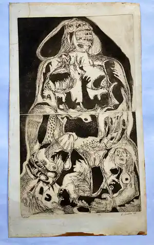 Ruud Cornelisse - ets - vrouw - 1968 - gesigneerd verkocht voor € 35!