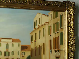 Niet of onleesbaar gesigneerd - Ingelijst, olieverf op doek , Stadsgezicht Italië (?) kopen? Bied vanaf 1!