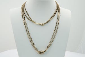 1488 - Antiek 19e eeuws - 14 krt geel gouden "dubbel" schuifcollier - LANG! kopen? Bied vanaf 970!