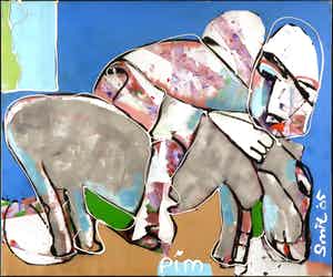 Pim Smit - Acryl op doek, Op rug van paard (Groot) verkocht voor € 300!