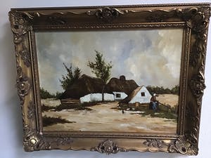 Niet of onleesbaar gesigneerd - Boerenerf met boerin en kippen. kopen? Bied vanaf 1!