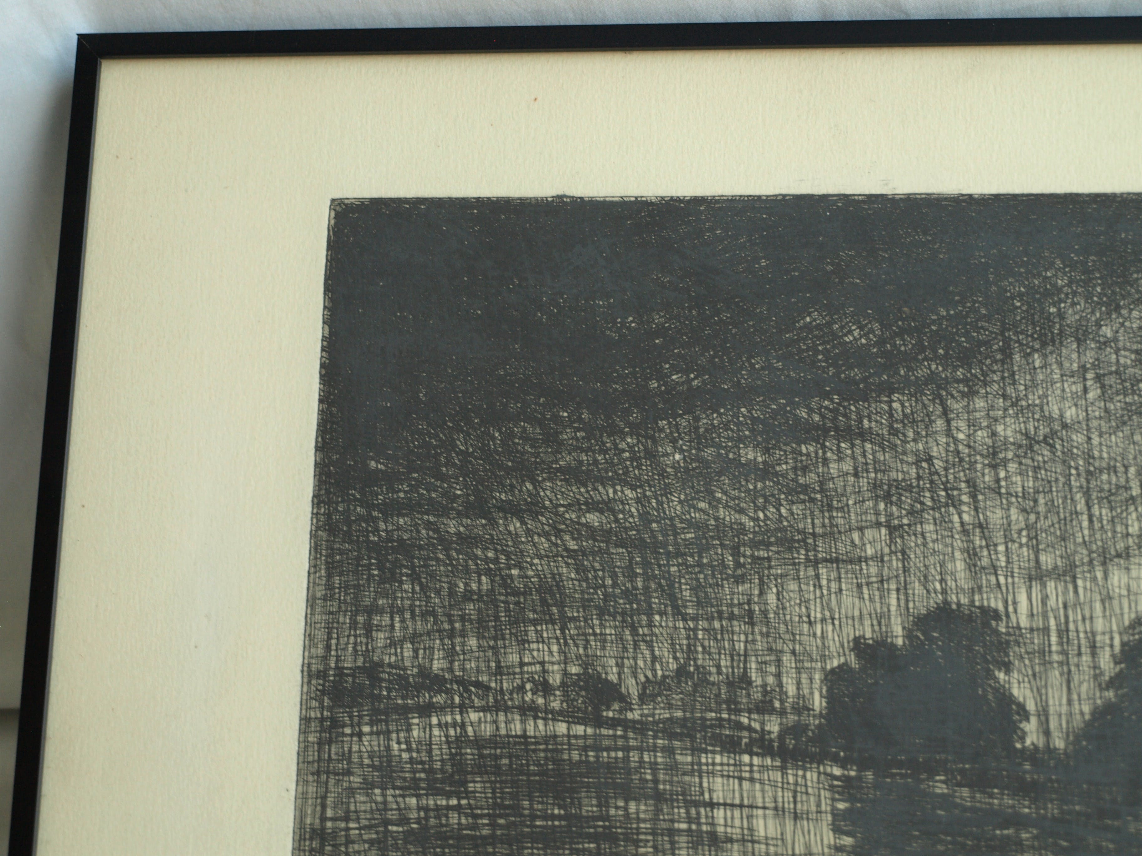 Niet of onleesbaar gesigneerd - Gesigneerde ets – Landschap in de regen – ingelijst – 1948 kopen? Bied vanaf 1!