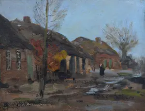 Willem G.F. Jansen - Een dorpsgezicht met een figuur op straat kopen? Bied vanaf 550!