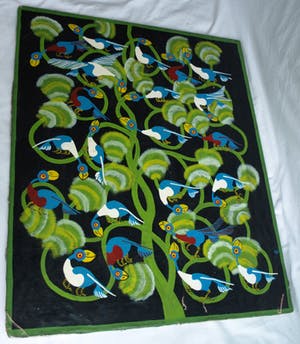 Niet of onleesbaar gesigneerd - Acrylverf op doek , “Vogels in de Boom” – 77 x 64 cm kopen? Bied vanaf 1!