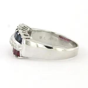 18k gouden ring met saffier, robijn en single cut geslepen diamant tot. 0.15ct kopen? Bied vanaf 660!