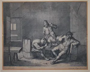 Gerrit Lucasz. van Schagen - Adriaen van Ostade: Boereninterieur met drinkende man - ets uit 1680/90 kopen? Bied vanaf 100!