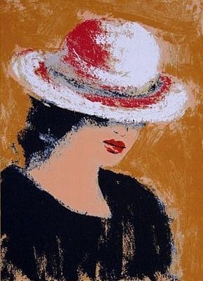 Jose van Gool - Kleurenzeefdruk DAME met HOED Handgesigneerd verkocht voor € 45!