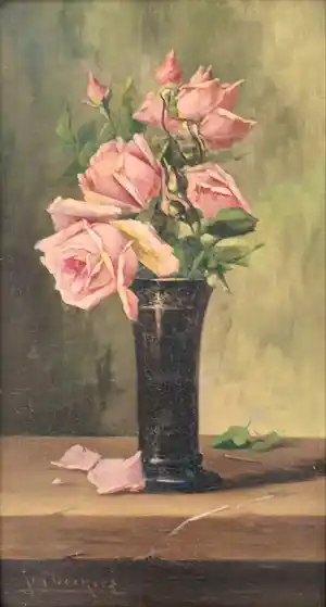 Jan Deckers - stilleven met roze rozen verkocht voor € 200!