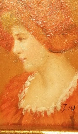 Niet of onleesbaar gesigneerd - Franse officier & Vrouw in het rood - 2 miniatuur portretten - 19e eeuw kopen? Bied vanaf 10!