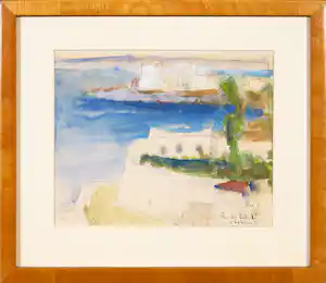 Theo Swagemakers - Aquarel, Landschap - Ingelijst verkocht voor € 50!