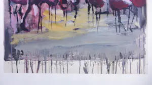 Hardy Döhrn - Acryl op papier, Flamingos bei Erdbeben - Ingelijst kopen? Bied vanaf 100!
