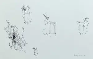 Dirkje Kuik - Konijnenschool, inkttekening kopen? Bied vanaf 150!