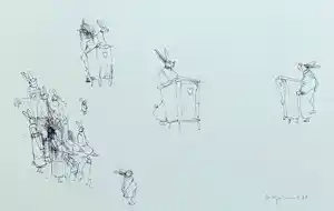 Dirkje Kuik - Konijnenschool, inkttekening kopen? Bied vanaf 150!