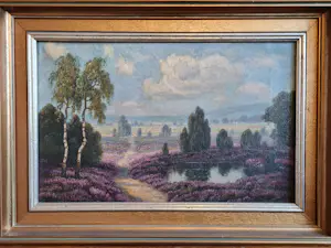 Willy Becker-Kassel - Birken am Teich / Heidelandschaft, signiert & gerahmt kopen? Bied vanaf 120!