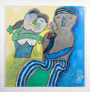 Shahid Parvez - Zeefdruk, Flower for the flower - Ingelijst verkocht voor € 50!
