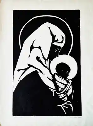Paul van Eeden - Mooie monochrome jaren 50 Lithografie "Madonna" potloodgesigneerd kopen? Bied vanaf 23!