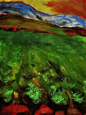 Niet of onleesbaar gesigneerd - Zinderende expressionistische Gouache "Boomgaard en huis" gesigneerd kopen? Bied vanaf 10!
