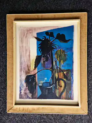 Nicolaas Wijnberg - 1962 - grote kleuren lithografie - kleine oplage (50) - zonnebloemen - ingelijst verkocht voor € 70!