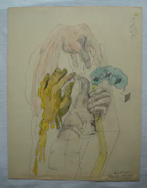 Niet of onleesbaar gesigneerd - Tekening , Handen – 1966 kopen? Bied vanaf 1!