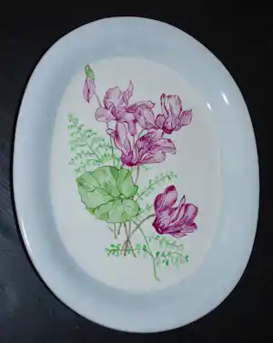 Gustavsberg - Zweeds ontwerp - gesigneerd bord met handbeschilderde cyclamen verkocht voor € 25!