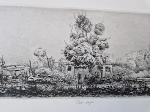 Gerard van Rooy - grote "panorama" Ets (vd drukker) "oud Erf" - beperkte oplage (28/75) kopen? Bied vanaf 40!