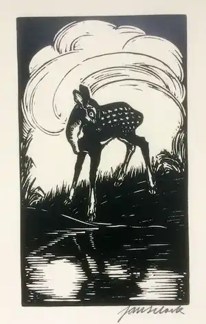 Jan Schonk - Houtsnede "Hertje" 1928 verkocht voor € 35!