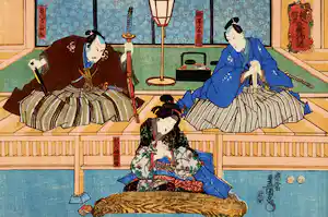 Kunisada Utagawa - Houtsnede, Kabuki play “Eiri shosetsu asagao monogatari” verkocht voor € 100!