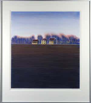 Willem de Vries - Linosnede, Hilversumse Meent II - Ingelijst verkocht voor € 65!