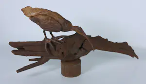 Paul Beckers - Twee sculpturen van hout, ijzer en terracotta, Vogels (ibis en uiltjes) + boek! kopen? Bied vanaf 100!