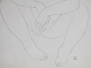 Juus Hartman - Zittend Naakt - Pentekening kopen? Bied vanaf 36!