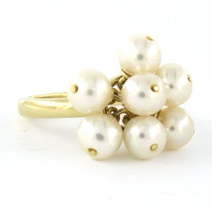 14k geel gouden ring bezet met zoetwater parels - ringmaat 17.25(54) kopen? Bied vanaf 250!