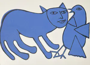 Corneille - metalen sculptuur: kat en vogel kopen? Bied vanaf 450!