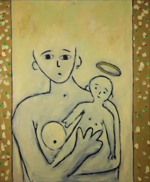 Bart Drost - Gouache op papier, Moeder & kind - Ingelijst kopen? Bied vanaf 40!