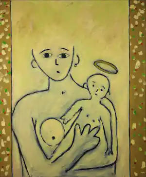 Bart Drost - Gouache op papier, Moeder & kind - Ingelijst kopen? Bied vanaf 40!