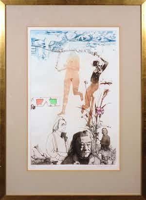 Nicolaas Wijnberg - Ingekleurde ets, Hommage aan Melle - Ingelijst verkocht voor € 140!
